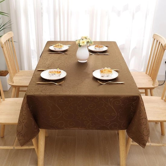 Tappeto per tavolo Jacquard - Asciugabile Lino - Decorazione per tavolo da pranzo - Resistente al sporco Manutenzione facile - 130 x 130 cm - Marrone