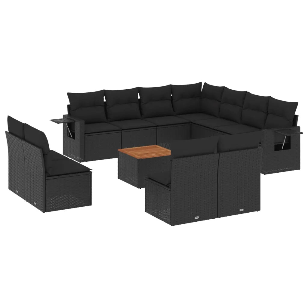 Set Divani da Giardino 12 pz con Cuscini Nero in Polyrattan 3224620