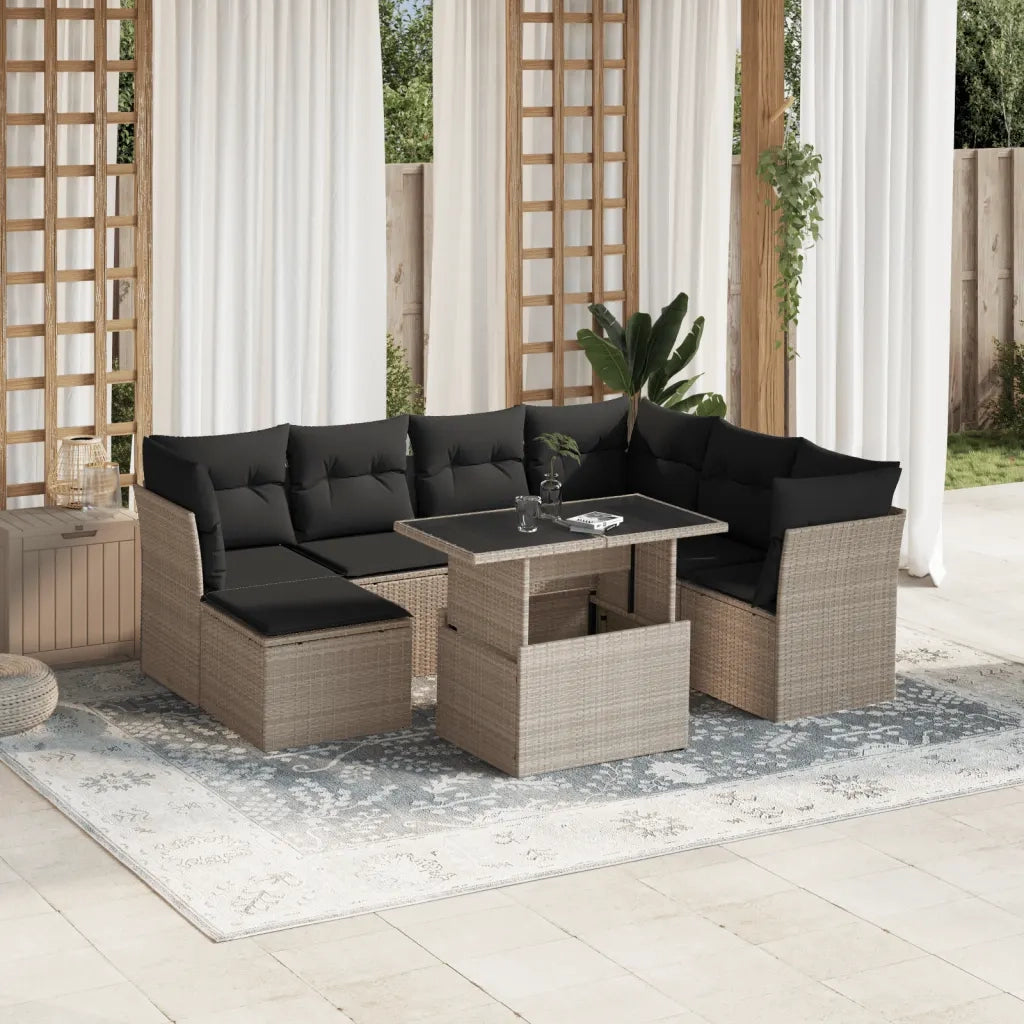 Set Divano da Giardino 8pz con Cuscini Grigio Chiaro Polyrattan