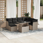 Set Divano da Giardino 8pz con Cuscini Grigio Chiaro Polyrattan