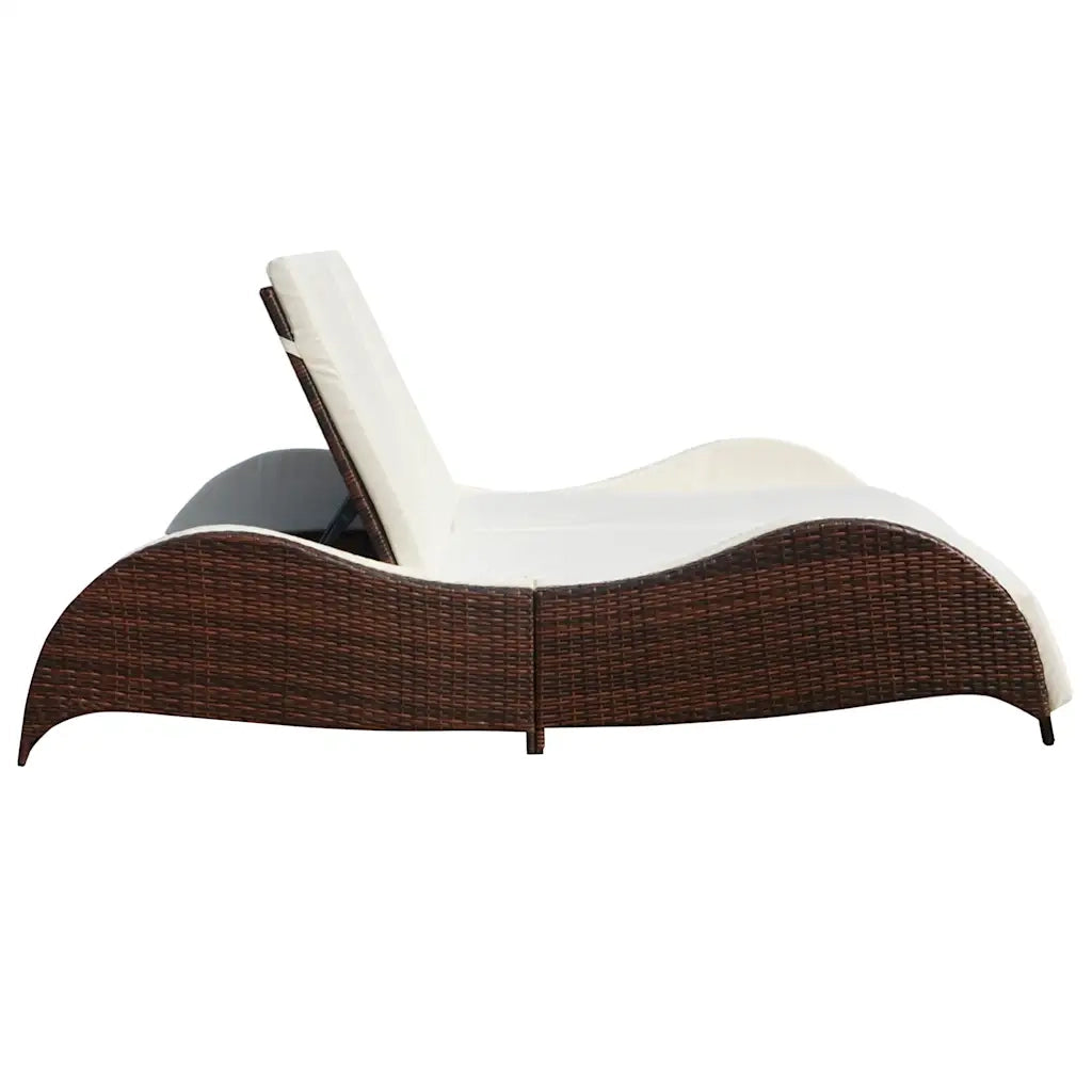 Lettino Prendisole Doppio con Cuscino in Polyrattan Marrone 41976