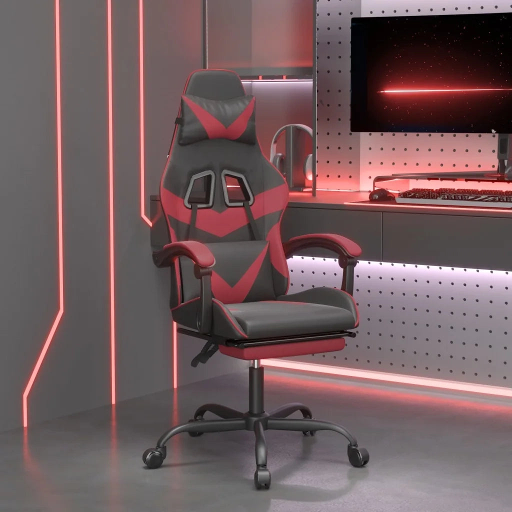 Sedia Gaming | Sedia da e-sports Girevole Poggiapiedi Nero e Rosso Vino Similpelle