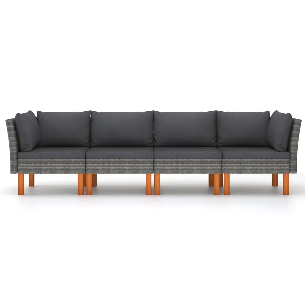 Divano da Giardino a 4 Posti con Cuscini Grigio in Polyrattan cod mxl 36901