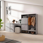 Scarpiera, 297x35x145cm, Camera da letto, Armadio Aperto, Cassettiera, Tavolo da toeletta, grigio cemento RF3529