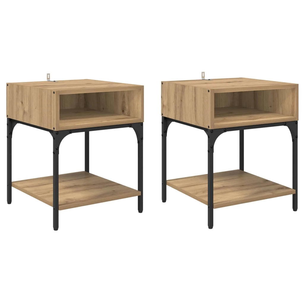 Set di 2 Comodini | Armadio da Notte | Mobiletto da notte Rovere artigianale 40 x 40 x 50 cm