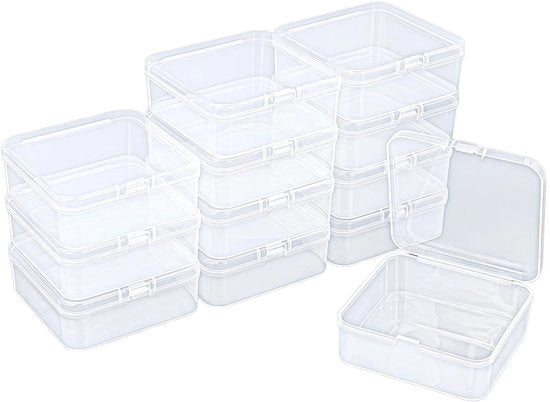 Scatole di Stoccaggio 12 pezzi - Scatola Plastica Vetrata - Coperchi Rigidi - Forma Quadrata - 85 x 85 x 35 mm - Progettata per la Durata - Contenitori di Stoccaggio