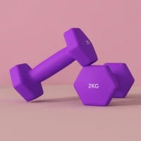 Set 2 Manubri 2x2 kg Esagonali e Antiscivolo per Casa e Palestra, in Metallo e Plastica, 16x7.5x7.5 cm, Viola