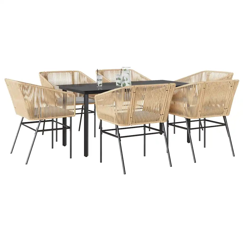 Set Pranzo da Giardino 7pz con Cuscini Marrone Polyrattan Vetro 3334622