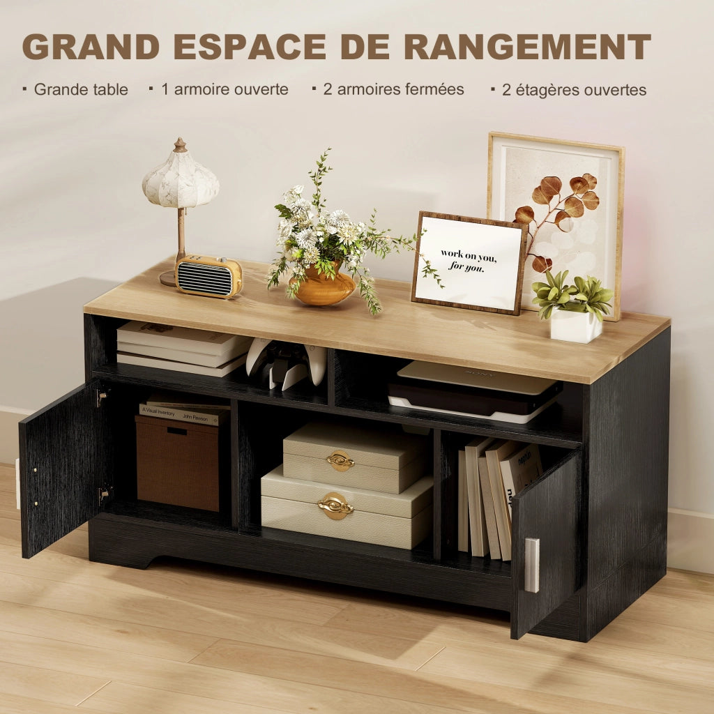 Mobile TV in legno con 2 nicchie e 2 ante ¨C zephmum ¨C effetto legno nero 105x40x52 cm