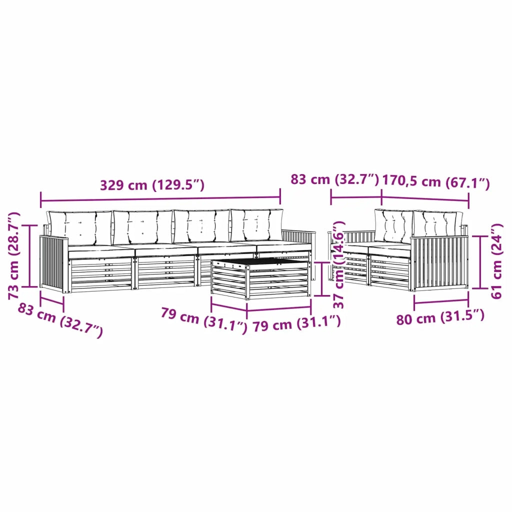 Set di divani da esterno 7 pz Bianco e Crema 3390080