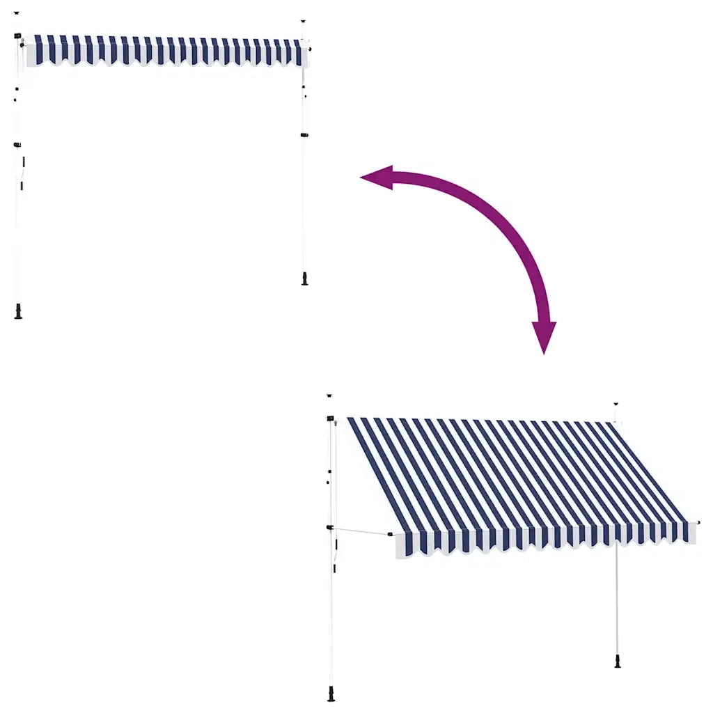 Tenda da Sole Retrattile Manuale 350 cm a Strisce Blu e Bianche 43223