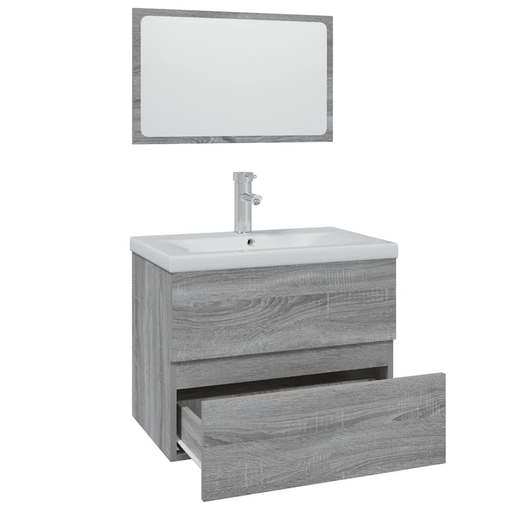 Mobiletto da bagno pratico con specchio e vano contenitore 60 x 38,5 x 45 cm legno composito grigio 02_0055335