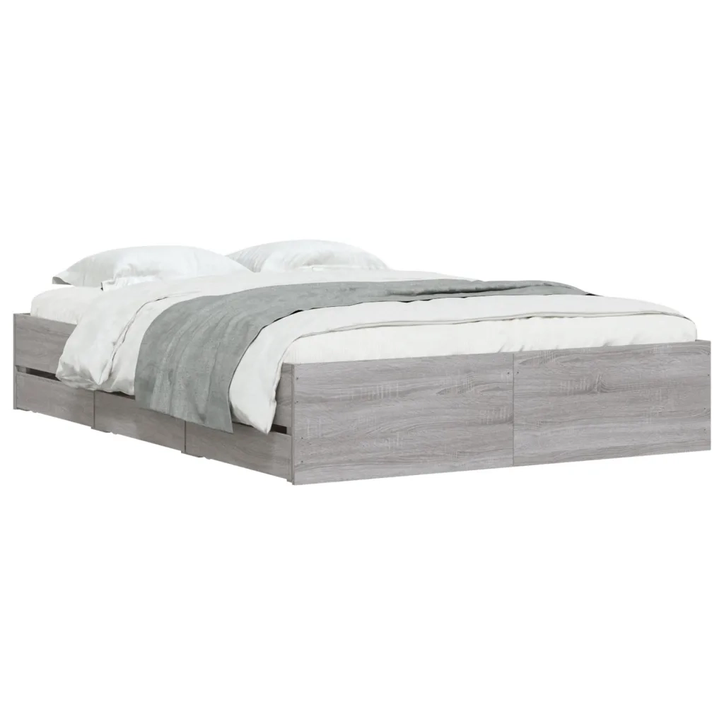 Letto matrimoniale | Letto per adulti | Giroletto Cassetti Grigio Sonoma 120x190 cm Legno Multistrato