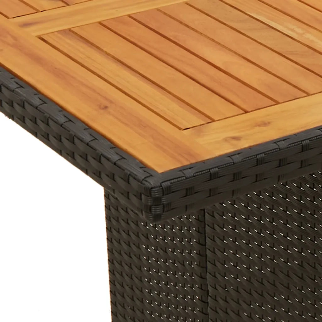 Tavolo Giardino Piano Legno Acacia Nero 190x80x74cm Polyrattan 365309
