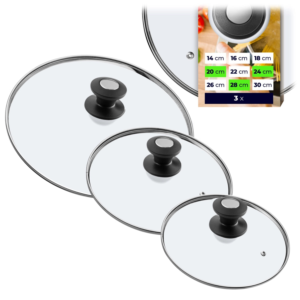 Set di coperchi in vetro KADAX resistenti al calore per pentole e padelle da 20/24/28 cm.