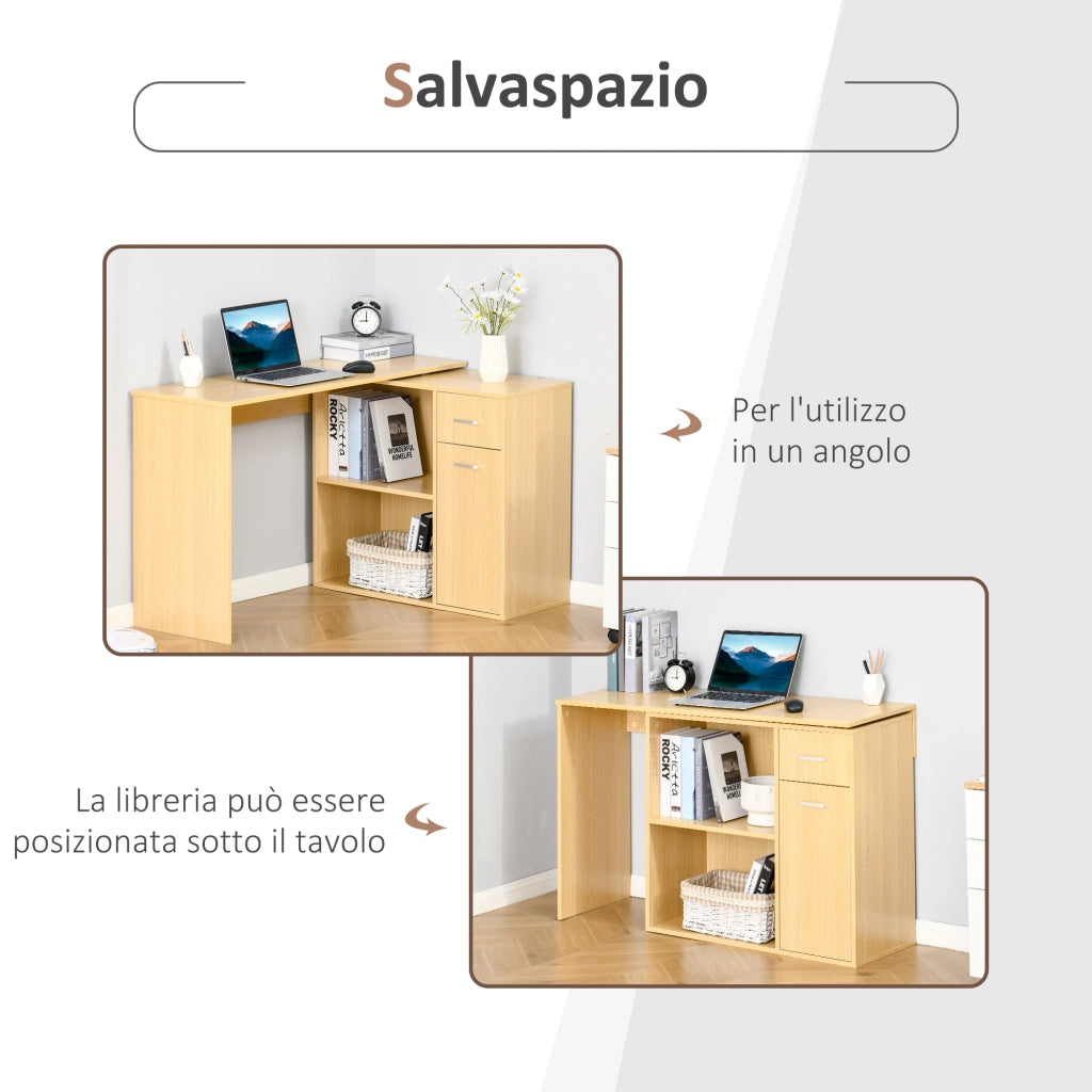 Scrivania per Computer con 2 Ripiani e 2 Cassetti ¨C Zephmum ¨C Rovere Legno 117x82x74 cm