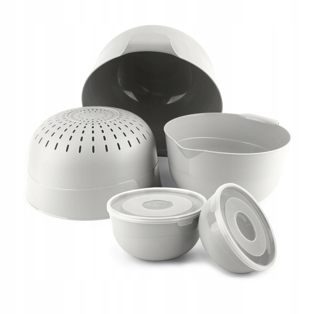 Set di ciotole da cucina KADAX in plastica con coperchi, scolapasta e filtro, 7 pezzi