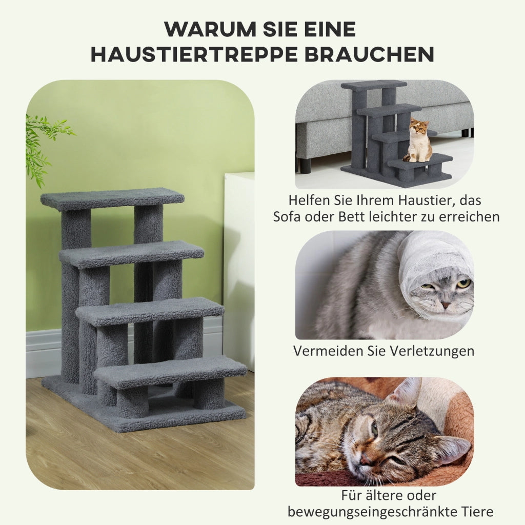 Tiragraffi per gatti a 4 livelli per salire e scendere in truciolato e peluche grigio 63,5 × 43 × 60 cm