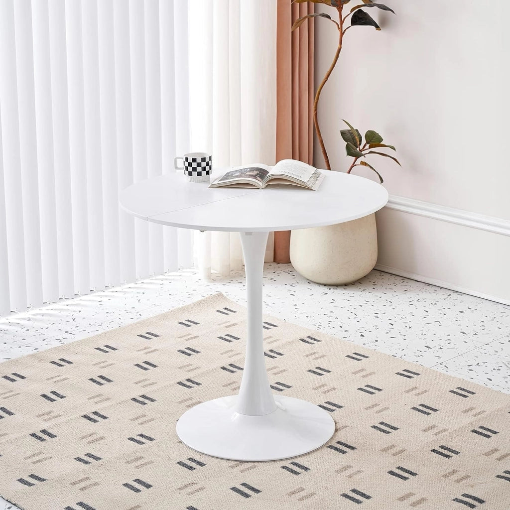 GrandCA HOME Tavolo da Pranzo con 4 Sedie, Tavolo da Pranzo Rotondo Moderno Bianco da 80 CM, 4 Sedie da Cucina Trasparenti Tulip, per Cucina, Soggiorno (Nere)