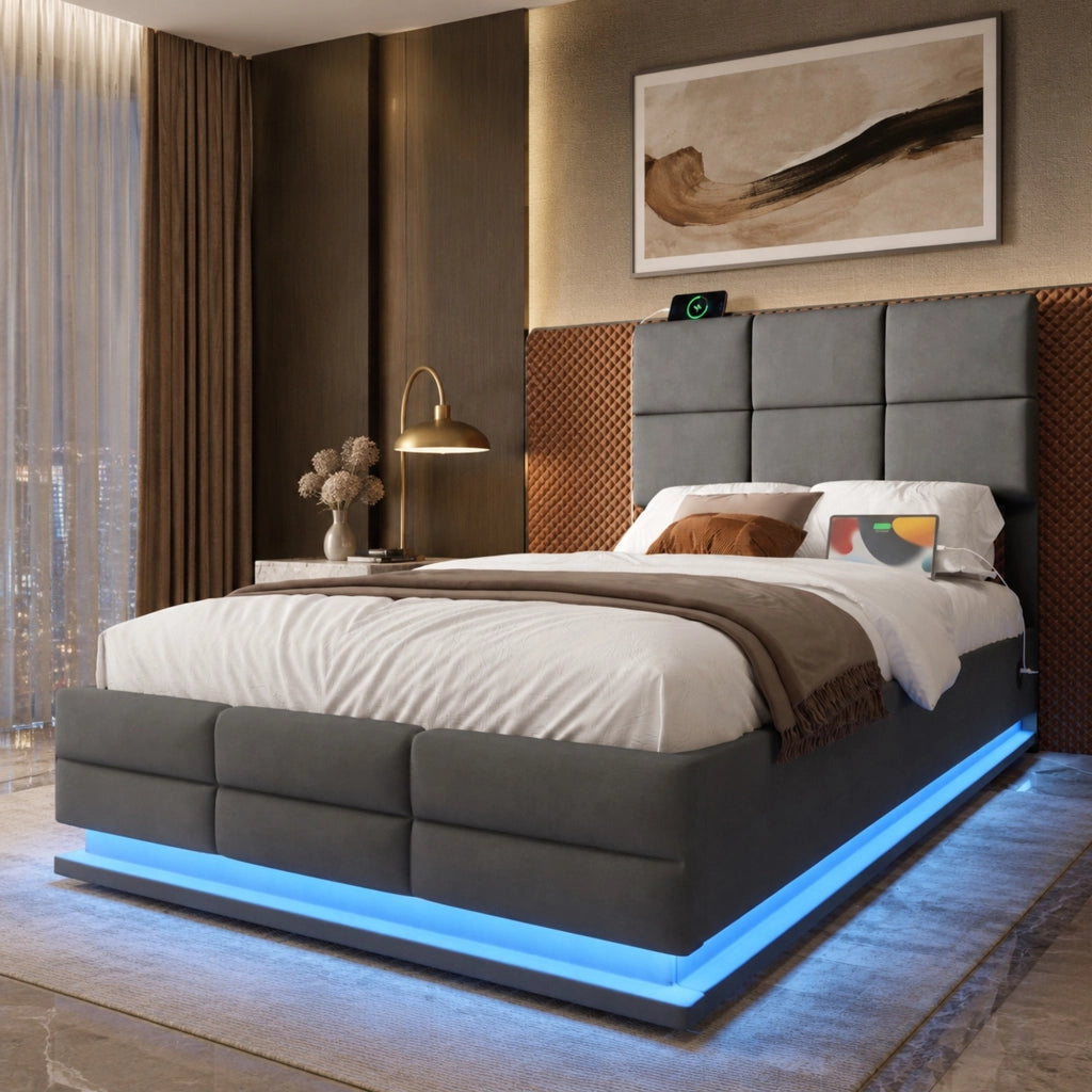 LETTO con testiera regolabile 90x200 cm velluto grigio scuro