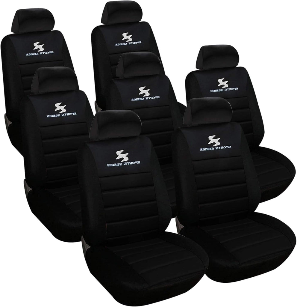 Set Coprisedili Auto 7 Posti Seat Cover Protezioni Universali per Macchina Tessuto Poliestere Nero