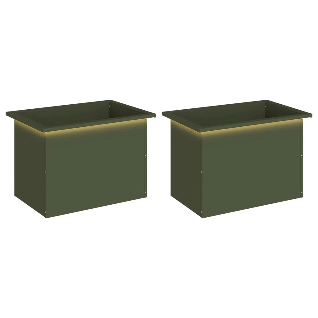 Fioriera da giardino con LED 2 pz Verde Oliva 40 x 60 x 40 cm 8008147