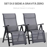 Sdraio da Giardino Zero Gravity Set 2 Pz, Regolabile su 9 Livelli, con Cuscini, 65x70x111cm, Grigio