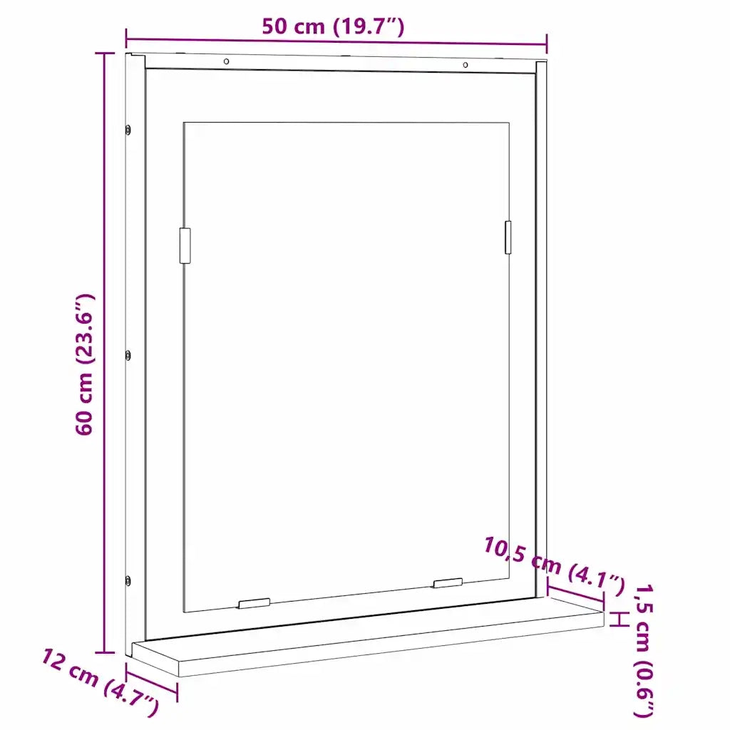 Specchio da bagno con lo scaffale Nero 50 x 12 x 60 cm 864339
