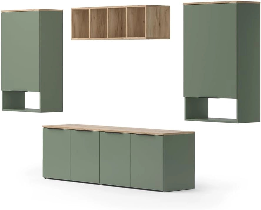 Parete attrezzata soggiorno Wido, Verde, 5 parti
