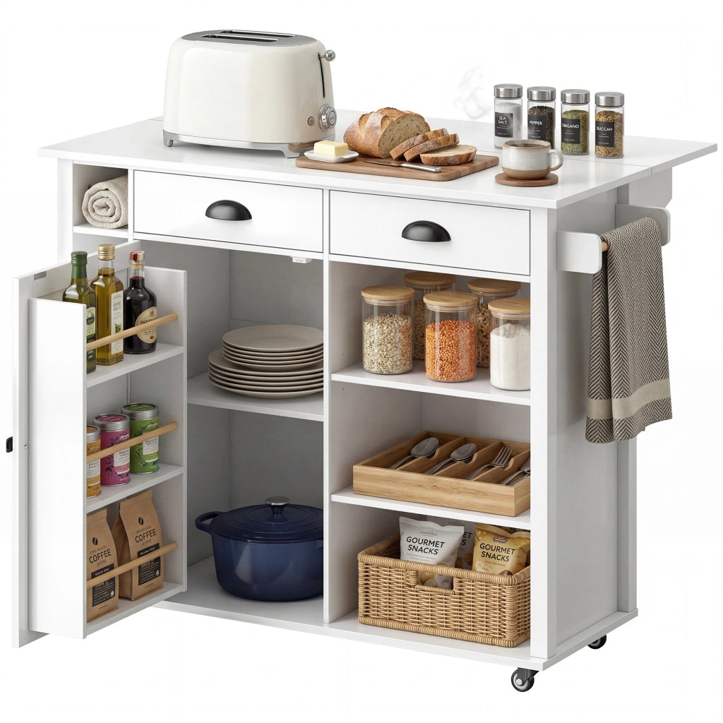 Mobile Cucina con Ruote e Anta a Ribalta ¨C zephmum ¨C Bianco 117.5x70x91 cm