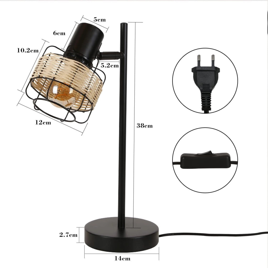 ZMH Lampada da tavolo rattan bambù boho rustico girevole E27 interruttore retrò per soggiorno camera