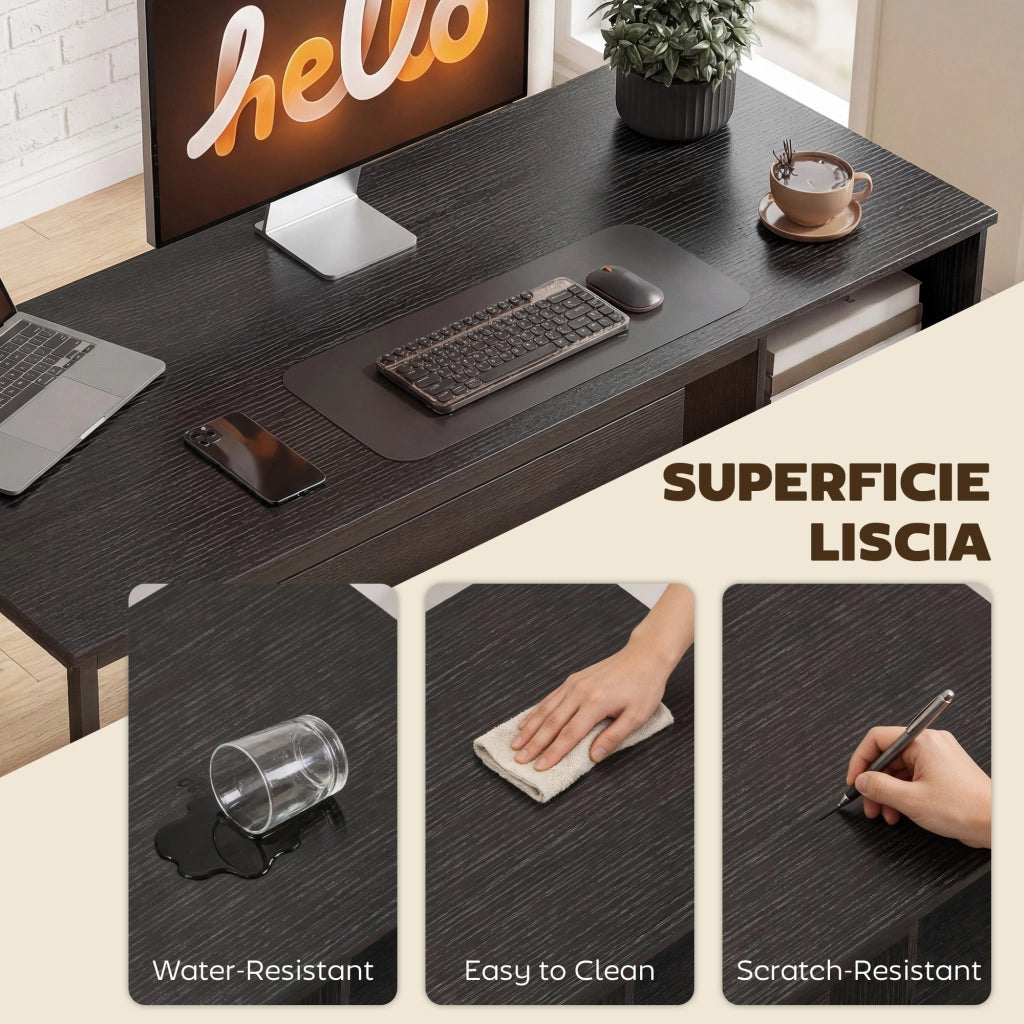 Scrivania da Ufficio Salvaspazio 120x52,3x76 cm con Cassetti in Legno e Acciaio Nero