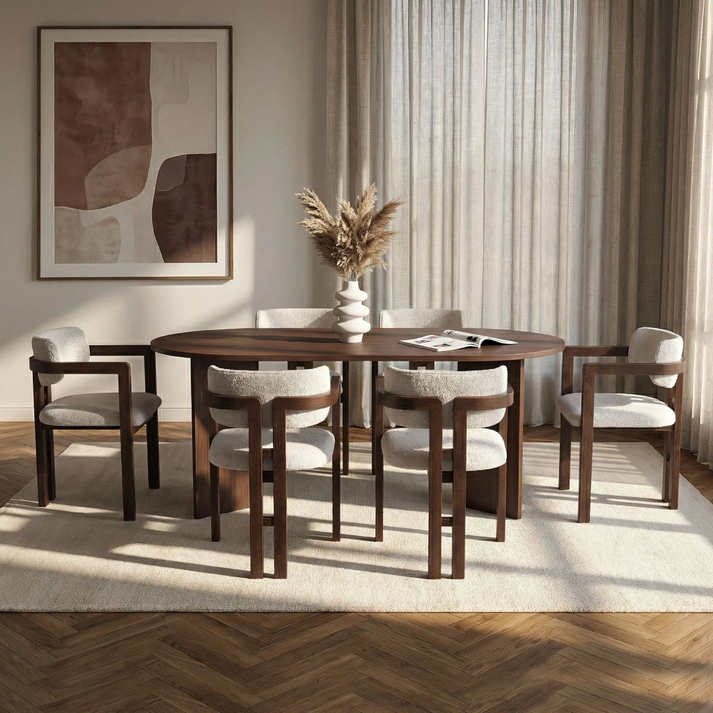 Set di tavolo e sedie in legno Meridia 6" (7 pezzi) - 180 x 90 x 75 cm - Bianco