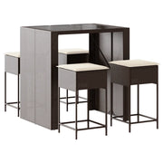 Set Bar da Giardino 5 pz | Set Salotto da Giardino con Cuscini in Polyrattan Marrone