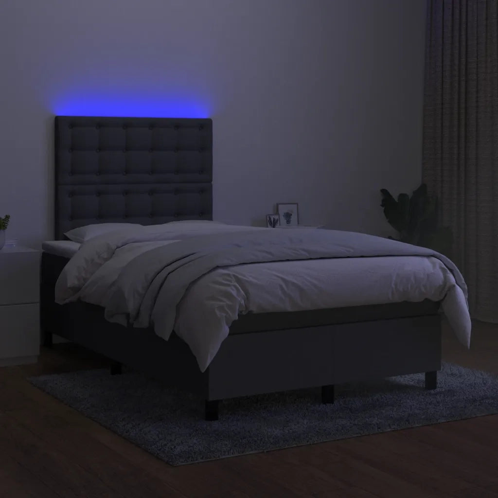 Letto a Molle Materasso e LED Grigio Scuro 120x190cm in Tessuto 3270226