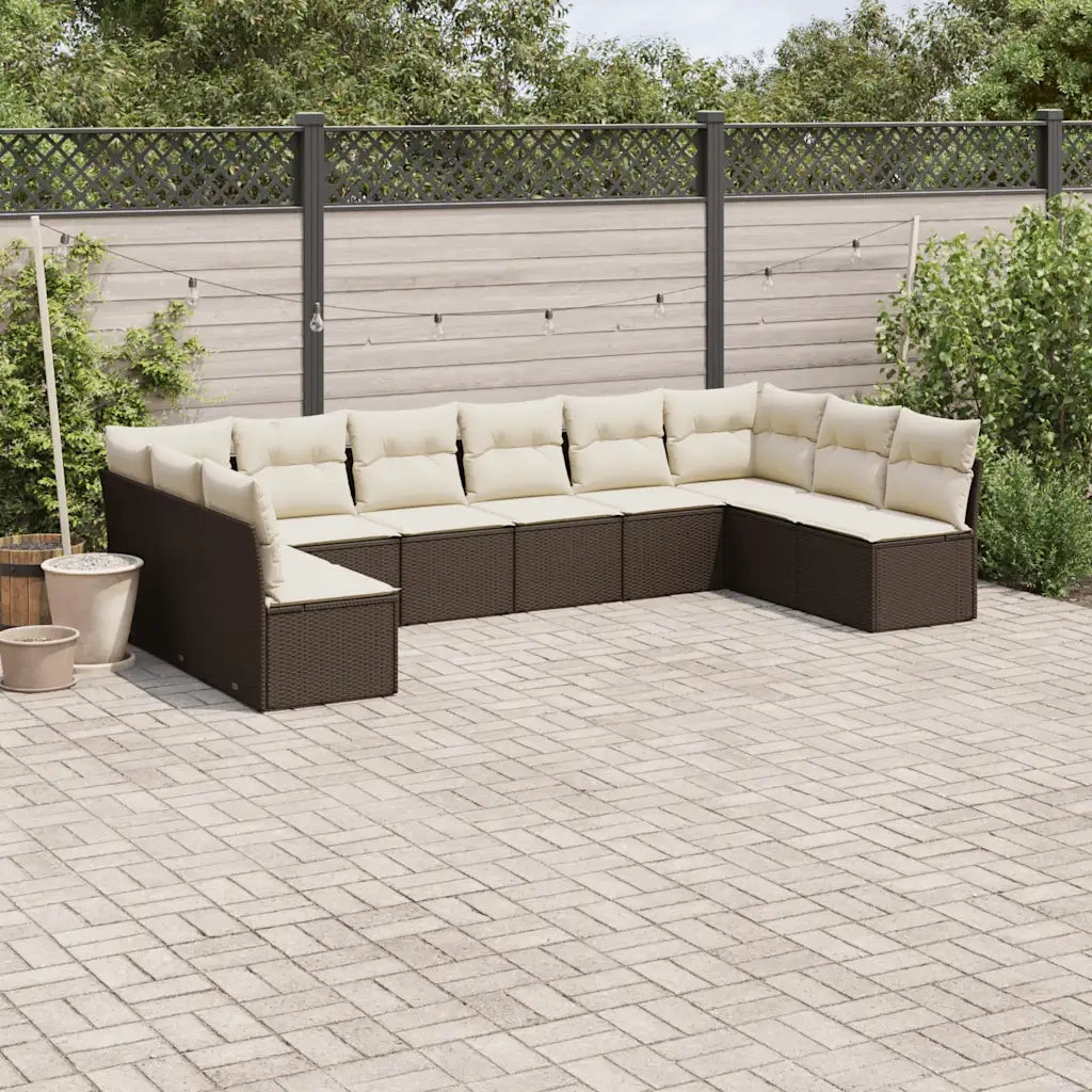 Set Divani da Giardino 10pz con Cuscini in Polyrattan Marrone 3218093