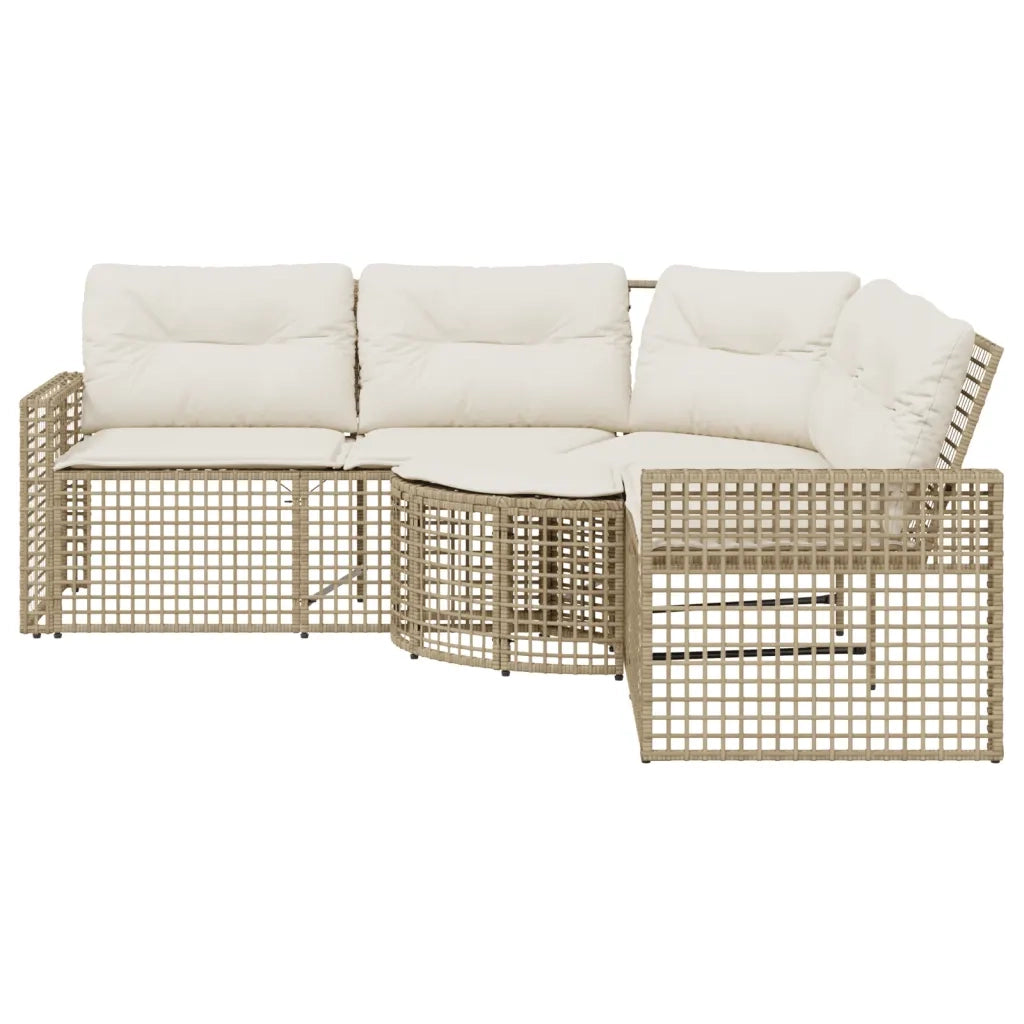 Divano da Giardino a L con Cuscini e Pouf-Sofa da Giardino-Divano da esterno Beige in Polyrattan 417132