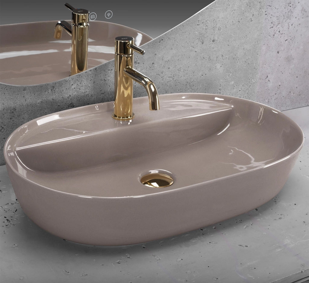 Lavabo Da Appoggio Rea Aura 61 Beige Shiny