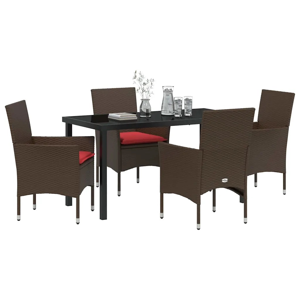 Set di tavolo e sedie con cuscino 5 pcs Marrone Rattan in PE