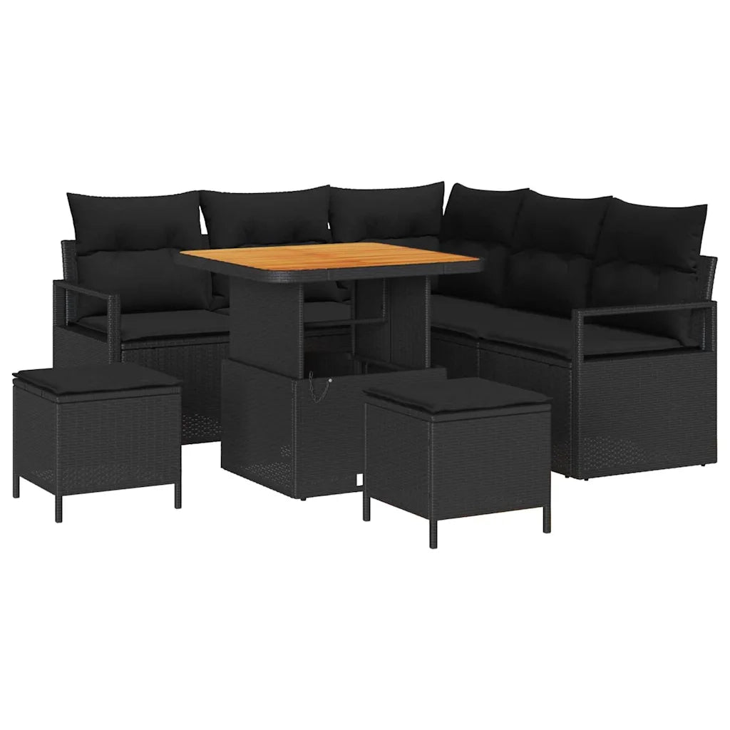 Set Divano da Giardino con cuscino con archiviazione 8 pcs Nero