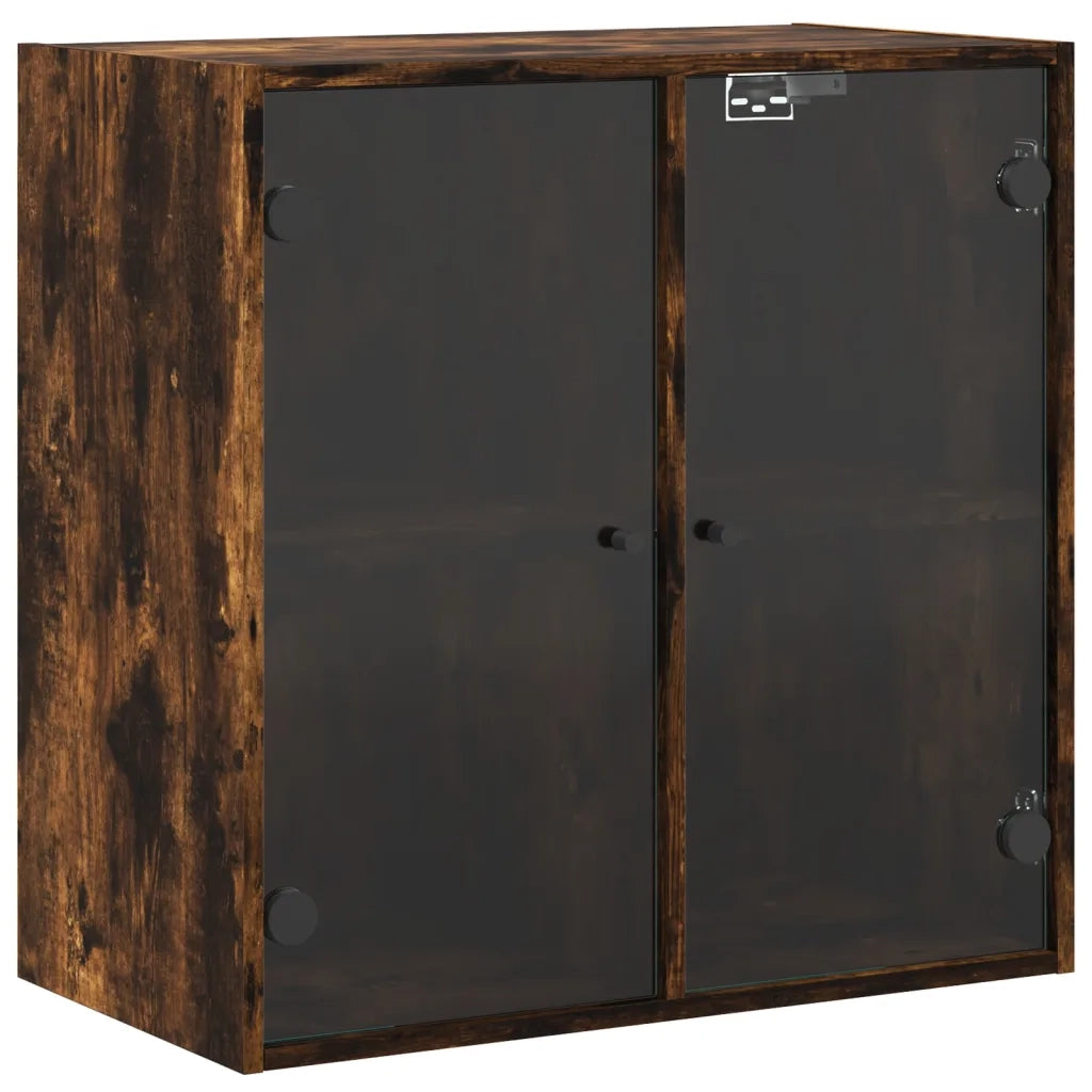 Armadietto a Muro | Mobile a Muro con Ante in Vetro Rovere Fumo 68x37x68,5 cm