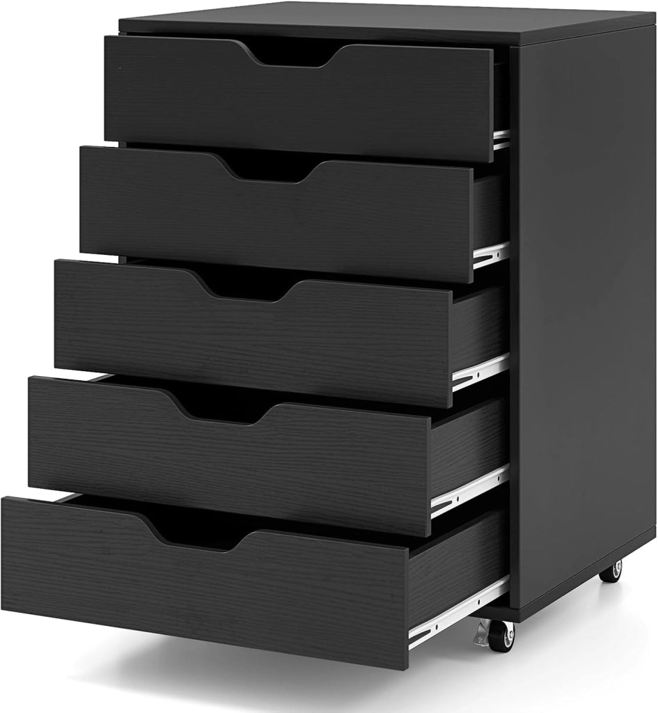 Cassetto da scrivania mobile con 5 cassetti da ufficio, mobile da ufficio, organizer con ruote, supporto per stampante per cartelle, documenti, documenti, carta, 48 x 39,5 x 69,5 cm (Bianco)