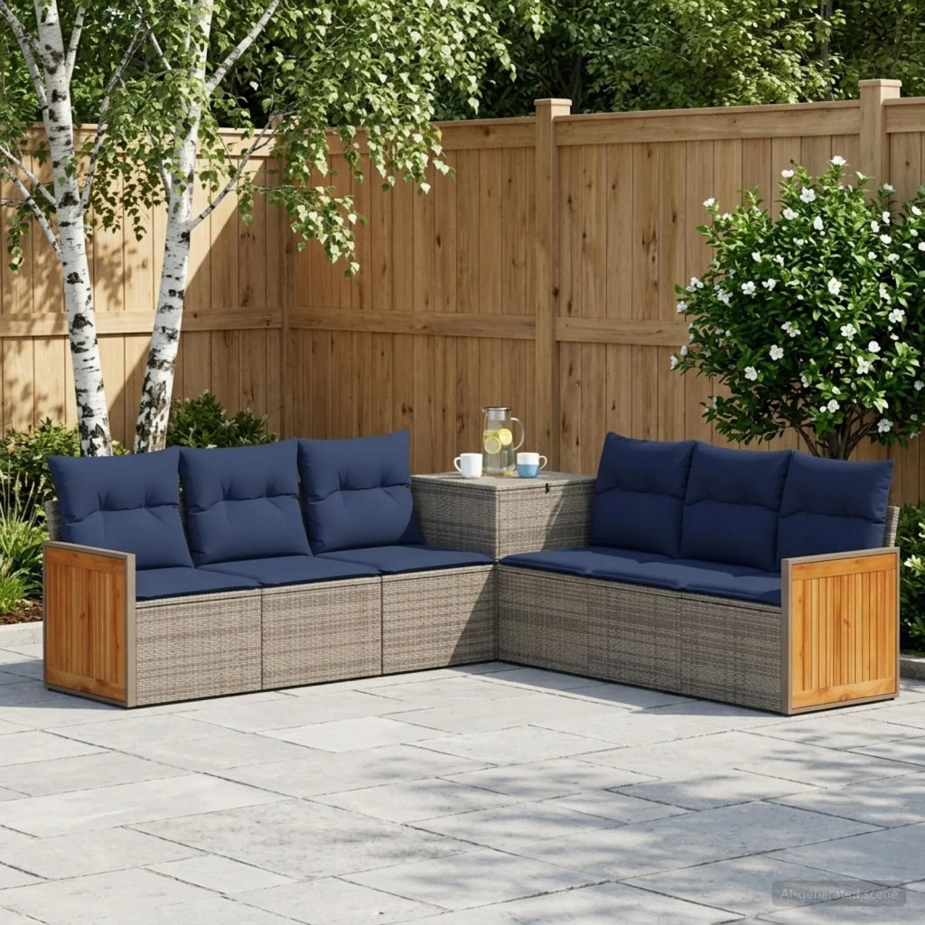 Set di divani 7 pz Grigio e Blu Navy Rattan sintetico e Acciaio 3448889