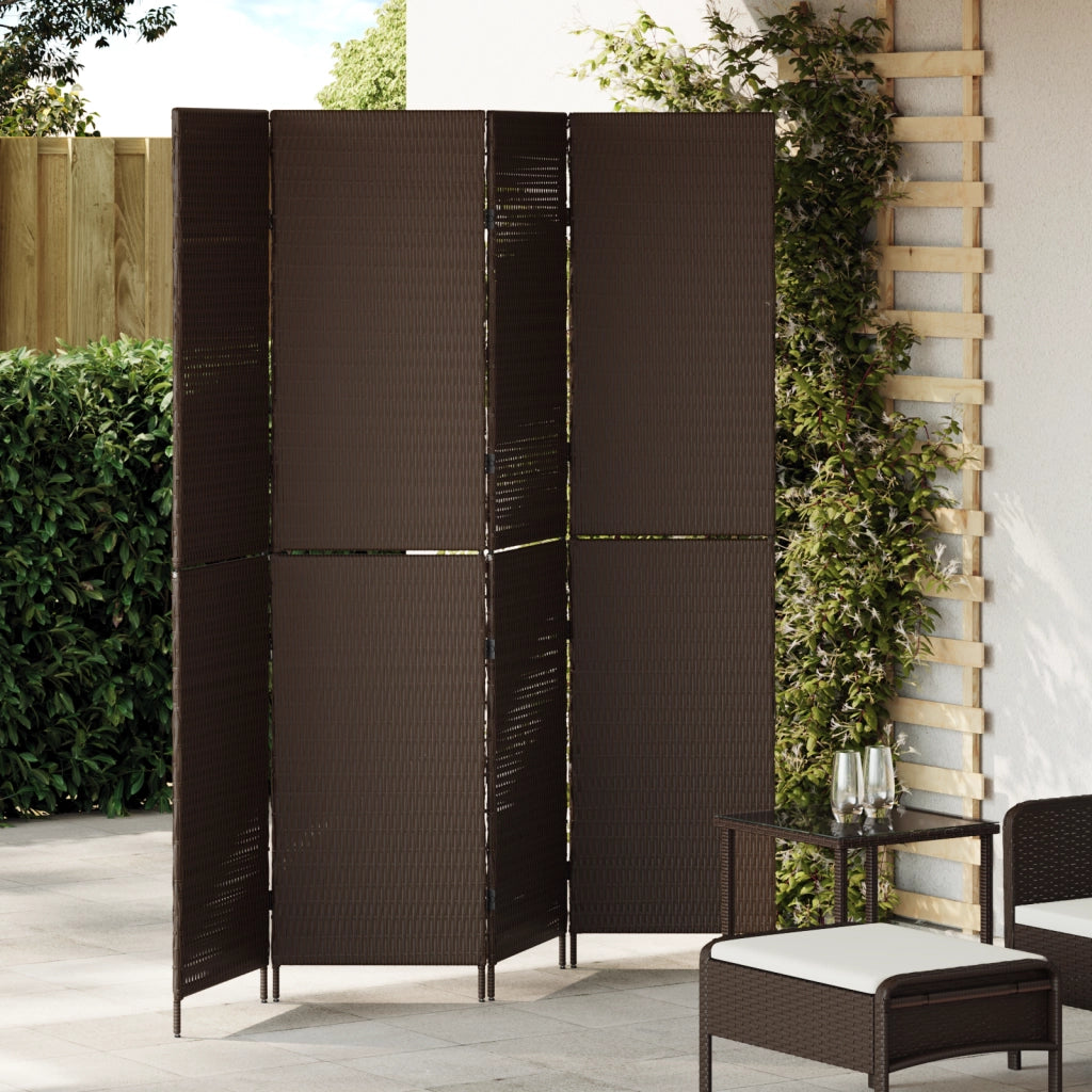 Divisorio per stanze 4 pannelli pieghevole marrone 195x180 cm in poly rattan