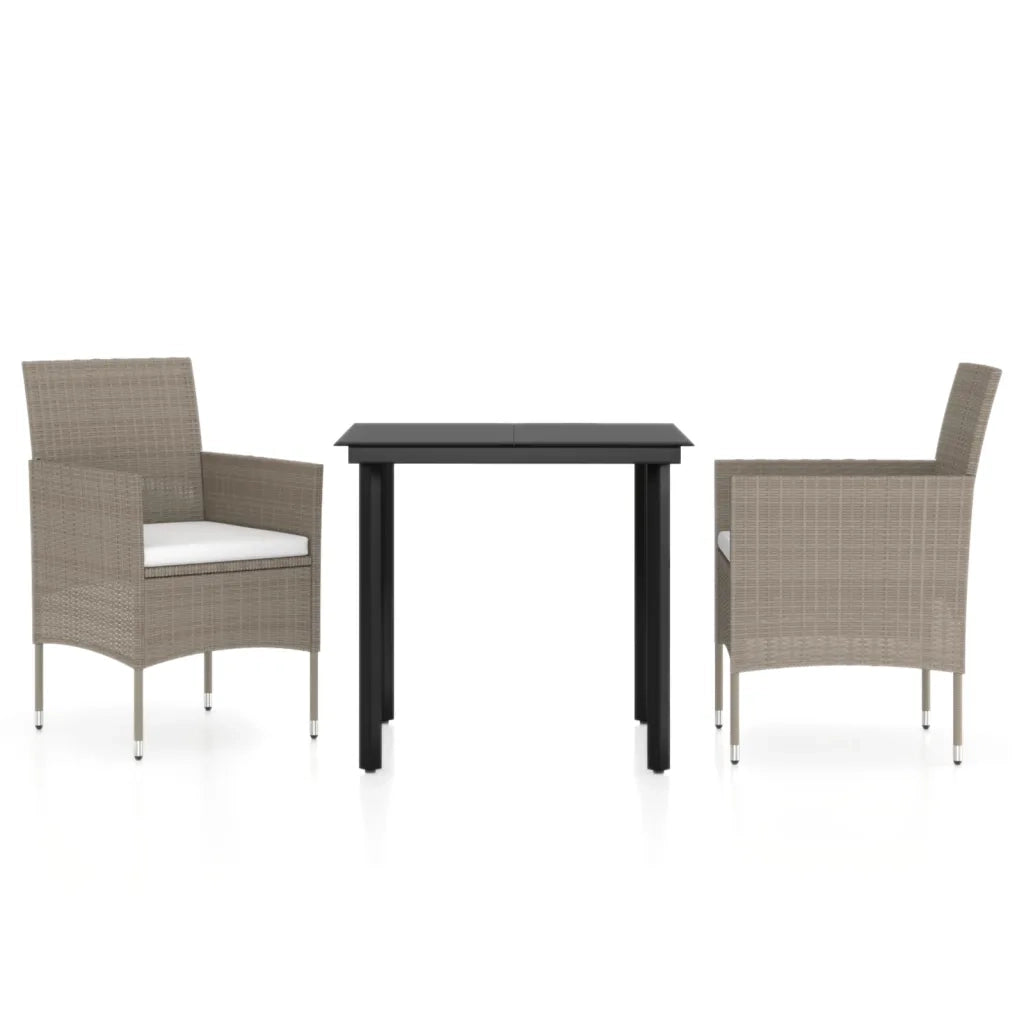 Set da Pranzo per Giardino 3 pz con Cuscini Grigio e Nero cod mxl 40010