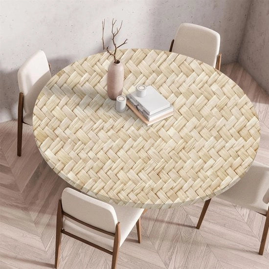 Tappeto per tavolo con bordo elastico, rotondo, pieghevole 3D stampato, lavabile per interni ed esterni, lavabile, per cucina, sala da pranzo, tavole da picnic, 140 cm, tessuto intrecciato