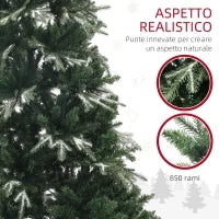 Albero di Natale Innevato con 850 Rami e Design a Sezioni, in Plastica e Acciaio, Ø110x180 cm, Verde