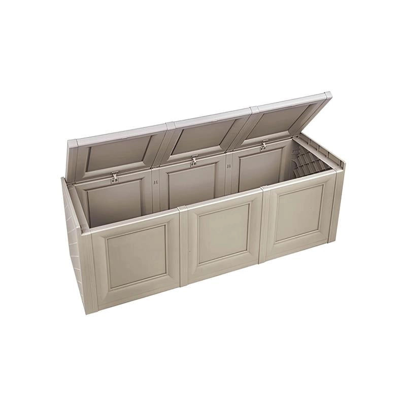 BAULE 3 MODULI TAUPE 125X40X42 CM – CONTENITORE DA ESTERNO COPERTO MULTIUSO PER BALCONE, TERRAZZO E GIARDINO