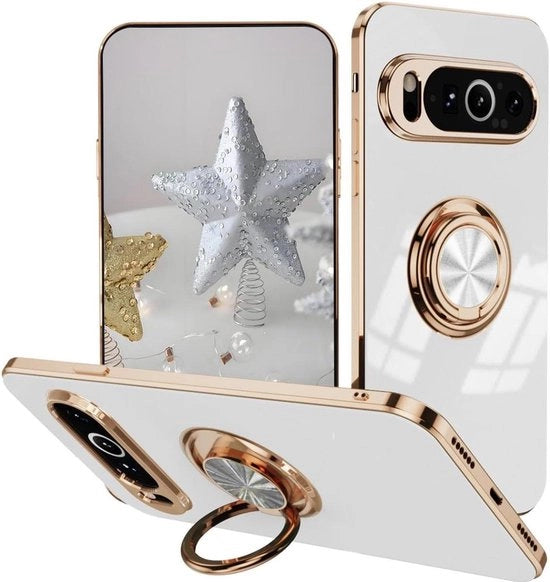 Hoes di protezione schoccorientato per Google Pixel 9 Pro XL - Bianco con anello standard - Bumper TPU premium