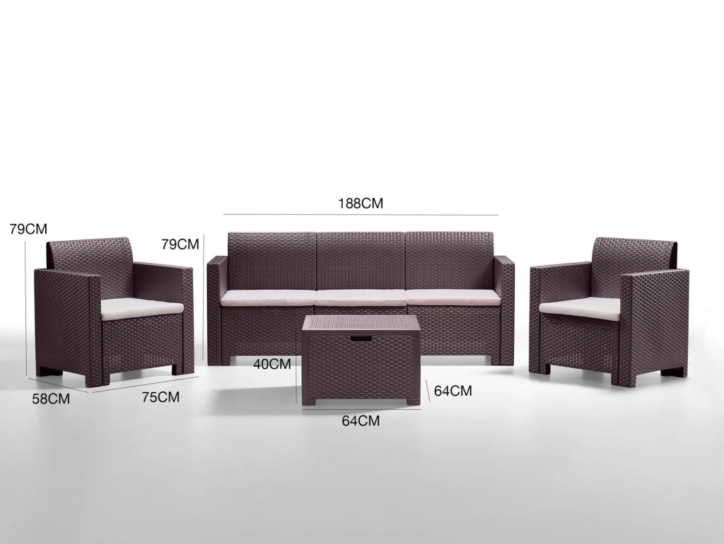 Salottino da esterno Admiral, Set da giardino con cuscini, Salottino  effetto rattan, 100% Made in Italy, Marrone
